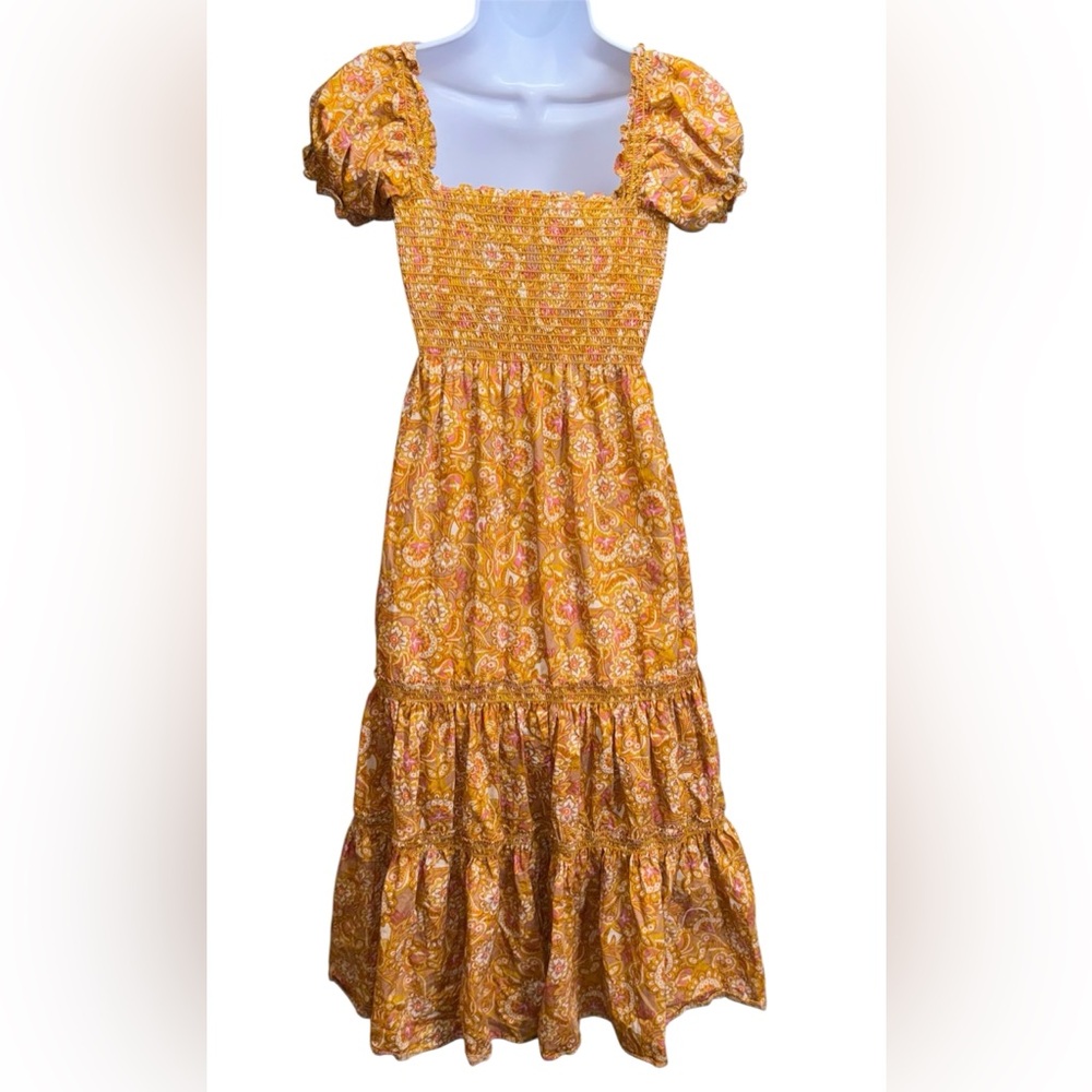 OPT Yellow Smocked Tiered Sundress with Flutter Sleeves Size XS - Picture 3 of 13